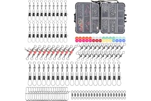 SF 140PCS Fishing Swivel Snaps Kit Barrel Swivel with Safety Snaps 3 Way/Crossline Barrel Swivels Rolling Swivels Fishing Snaps Luminous Beads 7-in-1 Fishing Accessories Set for Saltwater Freshwater