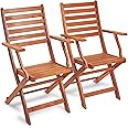VonHaus Folding Garden Chairs – Set of 2 Folding Chairs for Garden, Patio & Outdoor Space - Lawn Seat, Teak Oil Coated Wooden Deck Chair – Meranti Hardwood Foldable Armchairs for Alfresco Dining