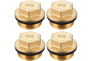 BieMian 4 Stk 1/2" Messing Stopfen, Messing Blindstopfen 1/2 Zoll Außengewinde, G1/2"Blindstopfen Rohr Endkappe mit Gummiring, Endstopfen Verschlussstopfen Außengewinde 1/2 zoll für Wasserleitungen