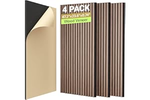 TONOR 4-Pack Acoustic Wood Veneer Wall Panels, 47.2”*23.6”*0.74”3D Self-adhesive Wall Panel, Dual layer Soundproof Tiles for Echo Absorption, Decorative Soundproof Acoustical Barrier, Walnut Veneer