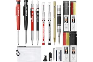 STAGEEK 17 Pack Mechanical Carpenter Pencil Set with Sharpener, Automatic Center Punch, Carbide Scribe Tool, Eraser and Deep Hole Marker Pen, Heavy Duty Construction Pencil for Architect-With Pouch