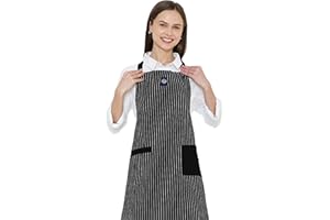 Encasa XO Verstellbare Küchen Schürze mit Taschen und Handtuchhalter, 68x85 cm, recycelte Baumwolle, für Zuhause, Restaurant, Männer & Frauen, Kochen, Backen - Metzgerstreifen schwarz