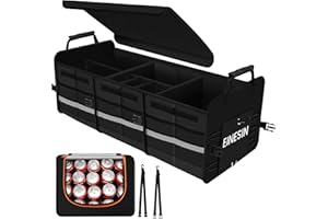 Einesin Molto grande da 88L Organizer Bagagliaio Auto Pieghevole con 22L Borsa termica, Organizer per Auto con 7 scomparti regolabili, Fondo Antiscivolo, Coperchio Pieghevole