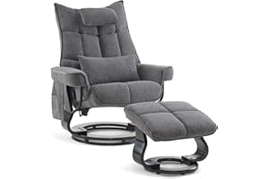‎M MCOMBO M MCombo Relaxsessel mit Hocker, Drehbare Fernsehsessel mit Liegefunktion, Moderner TV-Sessel Stuhl für Wohnzimmer, mit Kissen & Seitentasche, Stoff, 9076 (Grau)