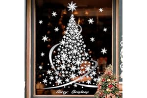 QRTDXP Large Size Christmas Tree Window Stickers,Silver Star Window Deals,Christmas Removed and Reusable Double-Side Window Cling Display for Xmas Party-2 Sheets *34cm*100cm