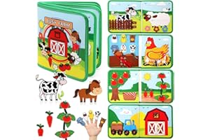 LEADSTAR Quiet Book Montessori zabawka dla małych dzieci, 18 w 1, z motywem gospodarstwa, sensoryczna książeczka Busy Book do podróży, samochodu, samolotu, motoryki precyzyjnej, zabawka Montessori od