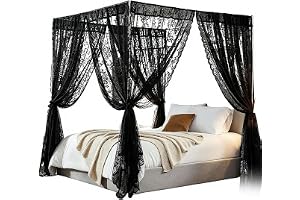 Cikiki Spets baldakin sänggardiner, 8-delat set 39 x 79 eleganta romantiska sänghimmel gardiner, full drottning king size-säng myggnät för flickor kvinnor bröllop sovrum dekoration
