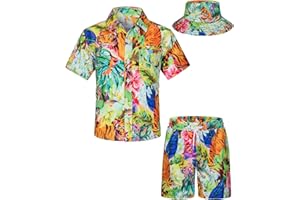 TUNEVUSE Kleine und große Jungen hawaiianisches Hemd und kurzes Set, Sommer Bedruckte Kinder Cabina Set mit Hüten
