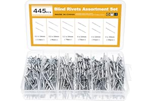 Knpwer 445 Pcs Rivets Aveugles en Aluminium,6 Tailles Assortiment de Rivets Pop,Rivets Pop pour Métal (445 Pcs, 6 Sizes)