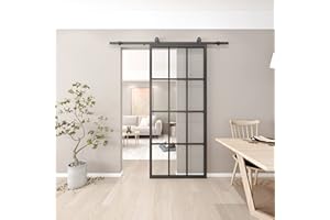 BARNSMITH Clear Glass Sliding Door, 91x214cm DIY Modern Pre-Drilled Holes Aluminum Frame Interior Barn Door Panel for Closet Office Kitchen Bathroom Doors, Without Sliding Door Track