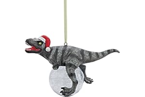 Design Toscano QS93320 Blitzer T Rex dinozaur ozdoba choinkowa, żywica poliestrowa ze szklaną kulką, 13 cm, pojedyncza