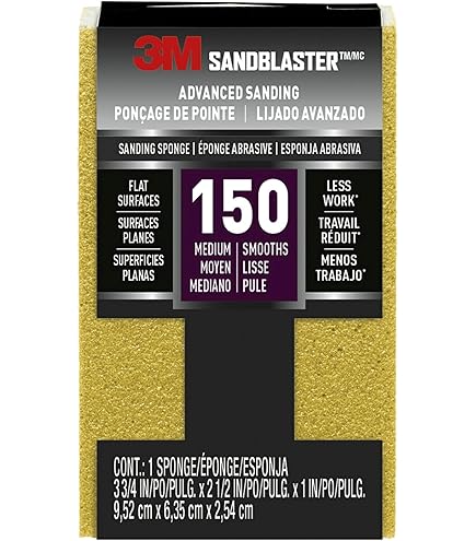 3M SandBlaster Sanding Sponge - 80 Grit For Bare Wood, Metal & Drywall Surfaces