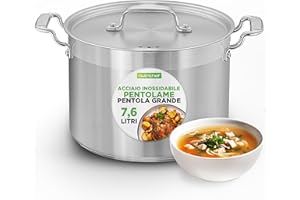 NutriChef Pentola 8 Litri in Acciaio Inox con Coperchio, Pentola Induzione per Zuppe e Stufati