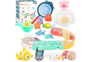 ROELLY Jouets de Bain, Ensemble de Jouet Bain Bébé,Jouet de Bain pour Bebe de Pêche Orbitale Vie Marine, Jouet de Poisson Nageur, Adapté Aux Bébés Garçons Filles de 1234 Ans