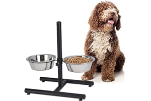 idooka Raised Dog Bowls with Stand Adjustable and Non-Slip - 2x Dishwasher Safe Metal Stainless Steel Raised Dog Bowl for Dog Food Dry or Wet and Water - Dog Accessories for Large or Elderly Dogs