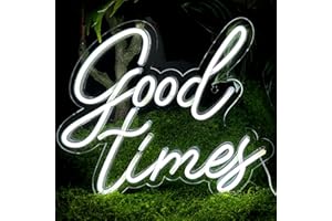 RAINDEE Good Times Neon Sign Cold White Led Neon Signs Letter Neon Light Happy Neon Signs for Wall Decor, USB Light Up Signs for Bedroom Bar Game Room Wedding Birthday Anniversary Party