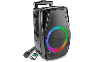 Fenton FT8LED - Altavoz portátil con batería y LED Integrados, Potencia 300 W, tecnología Bluetooth 5.0, Reproductor MP3 Integrado y micrófono Incluido