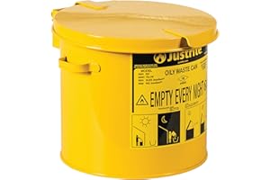 Justrite 09200Y Galvanized Steel Countertop Oily Waste Can, 2 Gallon Capacity, Yellow