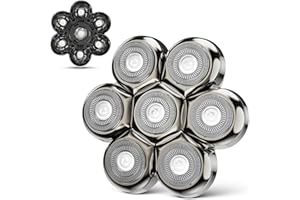 ROSSIFUR 7 Blade Floating Replacement Shaving Head, Washable Shaver Blade Heads Replacement for Head Shaver, Wet & Dry Compatible for Rotary Shavers