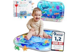 Mallie® Wassermatte Baby 66x50 CM [100% BPA & Schadstoff-Frei] ab 3, 6 und 9 Monate im Ozean Blau Design I Baby Spielzeug, Spielzeug Ab 6 Monate als Wassermatte Baby und Baby Spielzeug 6 Monate