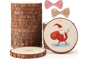 SOLEDI Dischi Legno Grezzo di Qualità - 22 Pz 9-10 cm Dischetti Legno con Foro fai da te - Tronco Legno Rotondo per Natale Decorazioni, Sottobicchieri Legno, Pirografia