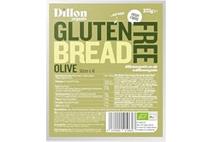 Dillon Organic Gluten Free Olive Bread 4 X 275g, Sliced, Low Carb, High Fibre, a blend of Gluten free oats, seeds and Green olives
