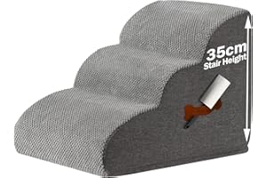 HOMYHANDS Dog Steps Stairs for Bed, Non-Slip Sturdy Pet Steps for Small Dogs and Cats, 3-Steps Dog Ramp for Sofa with High Density Foam and Removable Cover, Grey