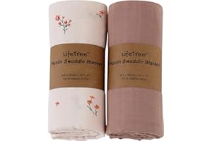 LEBZE LifeTree Pack de 2 Bebé Muselina Swaddle Manta, 100% Orgánico Algodón Muselinas Mantitas para Bebes, Mantas Envolventes 120x120 cm