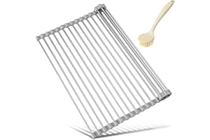 Milton' Store® escurreplatos + Cepillo de Regalo. Ideal para Secar Platos, Utensilios de Cocina, Frutas y Verduras. Escurreplatos Plegable sobre Fregadero, Escurridor Acero Inoxidable (Gris, 43 * 25)
