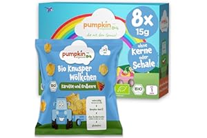 ‎PUMPKIN ORGANICS Pumpkin Organics Babysnack Bio Knusper Wölkchen Karotte und Erdbeere (8er Pack) ohne Zusatzstoffe ab 1 Jahr - Knabbersnack für Babys und Kleinkinder (8x15g)