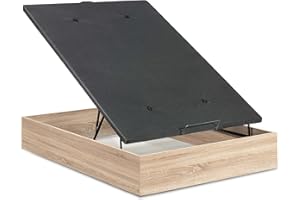 HOGAR24 ES | Canapé Abatible de Madera de Gran Capacidad | Color Roble Cambrian | Tapa 3D en Color Gris con Válvulas de Transpiración | Medida: 150x190 cm.