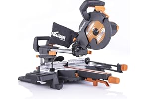 Evolution Power Tools R210SMS-300+ Sliding Mitre Saw with Multi-Material Cutting, 45 Degree Bevel, 50 Degree Mitre, 300 mm Slide, Blade Included Cuts Wood Plastic Metal & More (1500 W, 230 V, 210 mm)