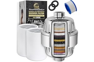 AquaHomeGroup 20 Stage Shower Head Filter with Vitamin C E for Hard Water - High Output Shower Filters to Remove Chlorine and Fluoride - 2 Cartridges Included -Consistent Water Flow