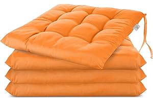 Brandsseller Cojín de Silla Aprox. 40 x 40 cm Cojín de Asiento con Correas de Sujeción para Interior Exterior como Juego de 4 - Naranja