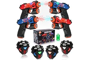 VATOS Mini Laser Tag Guns Set, Infrarrojo con Insignias 4 Pack,Juego para 4 Jugadores Interior Exterior,Actividad de Grupo Juguete para Niños Edad 4 5 6 7