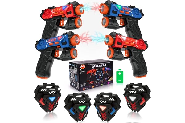 VATOS Jeu de Pistolets Laser, Mini Laser Tag Infrarouge pour Enfants avec Badges (4 Packs), Jeu Laser 4 Joueurs intérieur extérieur,Activité de Groupe Jouet pour 4+ Ans garçons et Filles