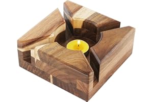 Chauffe Theiere en Bois d' Acacia Naturel - MidingChai Chauffe Tasse, Réchaud Théière avec Bougeoir, Réchaud Tasse 15×15 cm, pour Réchauffer Théière/Tasse à Café/Plat