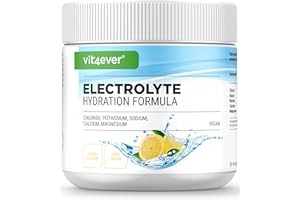VIT4EVER Electrolytes - 400 g (80 portions) - Formule d'hydratation avec chlorure, potassium, sodium, calcium, magnésium - Parfait pour les sportifs en cas de déshydratation - Sans sucre - Vegan - Goût citron