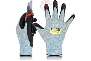 DEX FIT Gants de Travail Cru553 Résistants aux Coupures Niveau 5, Adaptation 3D Confortable Extensible, Agrippants Nitrile Durable, Smart Touch, Fins Légers, Lavables