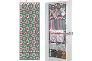 Lirex Over the Door Organizer with 7 Pockets, 1 Pack Foldable Toy Storage Organizer Closet Hanging Organizer with Hooks Universal Fit Closet Space Saver for Family Bedroom, Green Print