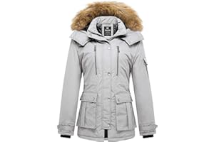 Wantdo Giacca Caldo Invernale Antivento Cappotto con Cappuccio Rimovibile in Pelliccia Parka Slim Fit Giubbotto Idrorepellente Outdoor Donna