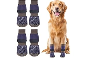Dog Socks for Paws Stop Licking, Oiyeefo 2 Pairs [Injured Paw Protector] Indoors Anti-Slip Dog Boots with Grips and Adjustable Velcro Strap for Large/Medium/Small Dogs Scratching Prevent (Size L)