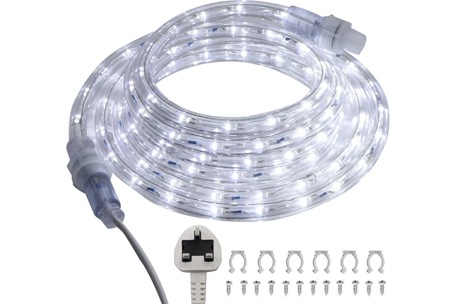 FOEERS LED Rope Lights,3m/10FT Outdoor Tube String Lights with Plug in,Waterproof Fairy Lights with Connector for Indoor,Bedroom,Stair,Patio,Christmas Decoration(Cool White)