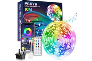 FGRYB Led Strip Light 10m - Music Sync RGB Colour Changing Led Lights for Bedroom with Bluetooth & Remote 24V Power Supply Flexible Lighting Neon for Home Rome Decoration (10m)