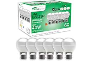 BELL Lighting B22 Bayonet Dimmable Light Bulb LED Golf Ball 6 Pack | Natural White 4000K | 470 Lumen 4.7W | Energy Saving Round LED Light Bulb | 40W Lamp Equivalent