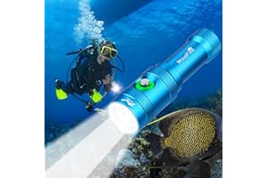 WINDFIRE Luce Subacquea, 6000 LM Torcia Elettrica Subacquea 3 Modalità con Indicatore di Potenza, Professionale IP68 Torcia Subacquea Impermeabil Ricaricabile di Sicurezza con Batteria & Caricatore