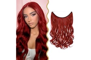 Elailite Extensiones con Hilo Invisible de Cabello Rizadas Ondulada (SleeKanekalon Mayor Calidad) Alambre en Extensiones Pelo Sintético 50cm # Rojo Brillante