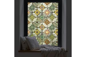 ‎DKTIE dktie Dekorfolie Glasmalerei Fensterfolie Sichtschuzfolie Milchglasfolie Kreise Statisch Haftend Privatsphäre Fensteraufkleber (Gelb, 44.5 * 200 cm)