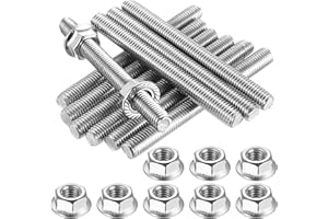 RUNXINDA 10 Stück Gewindestab M10 x 100mm, Gewindestangen Edelstahl A2 V2A, Gewindestäbe Gewindestange Edelstahl mit 10 STK M10 Sechskant Flanschmuttern für Möbelbau Maschinen Möbelherstellung