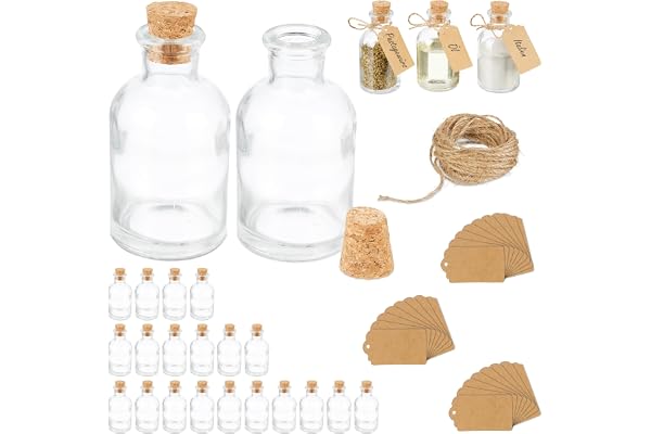 Relaxdays dekorativa burkar set om 25, transparent/naturlig | glasflaskor med kork, 60 ml, att fylla med dekoration, kryddburkar